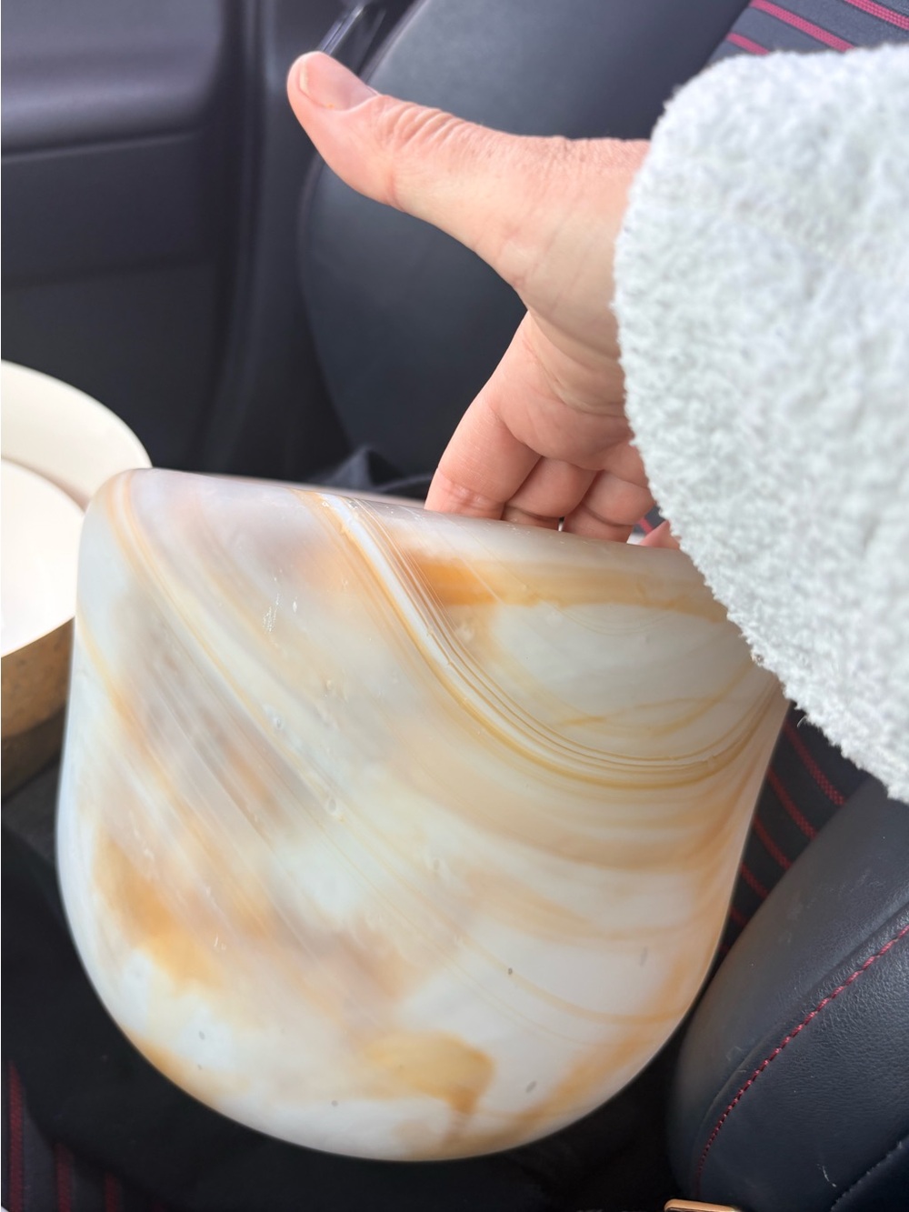 Serena & Lily Hand-Blown Swirled Glass Accent Vase in Cream and Amber